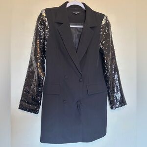 NWT Strut & Bolt Sequin Sleeve Blazer Dress Sz S Holiday Goth Feminine Jacket